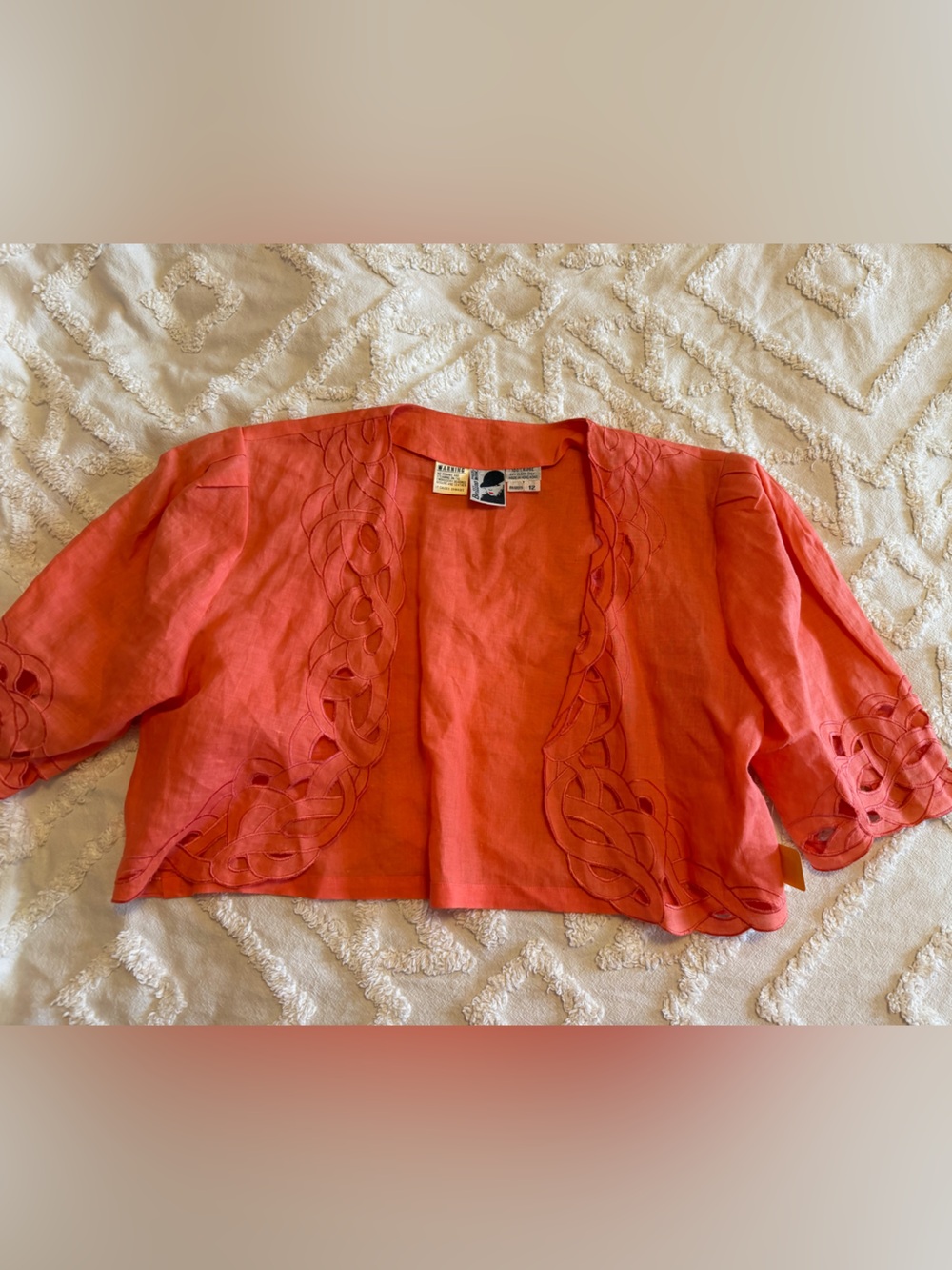 Vintage Bellino Clothing Coral Cutwork Linen Cropped Jacket